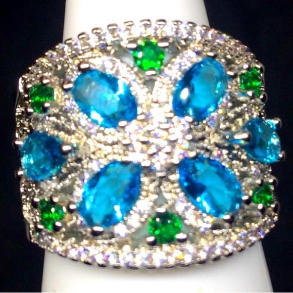 Art Deco Vintage Style Sterling Silver Tanzanite & Sapphire  Ring - Picture 1 of 8